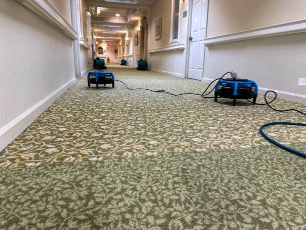 A carpet cleaning machine is actively cleaning a hallway, showcasing water damage restoration near Temecula, CA.