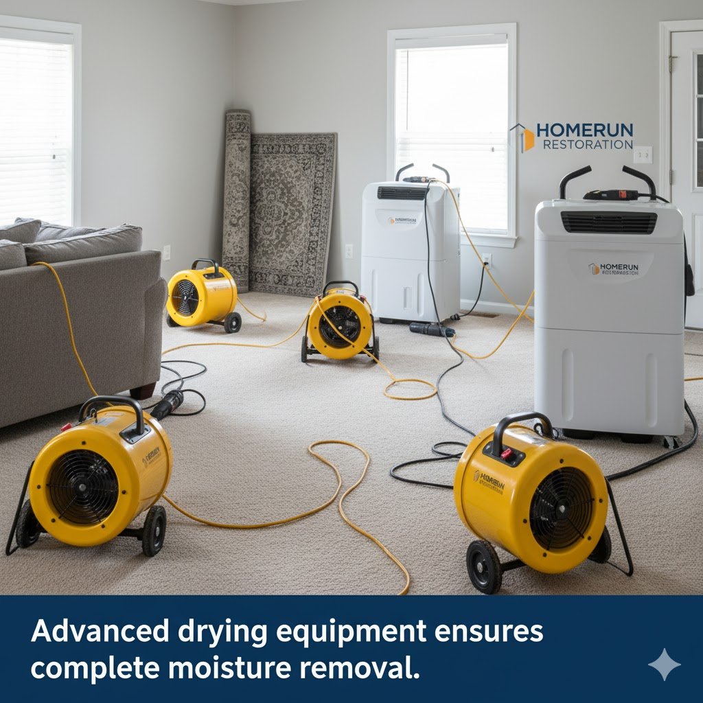 Advanced drying equipment effectively removes moisture from carpets in water damage restoration.