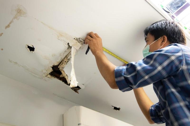 Moisture assessment during ceiling water damage repair for long-term protection