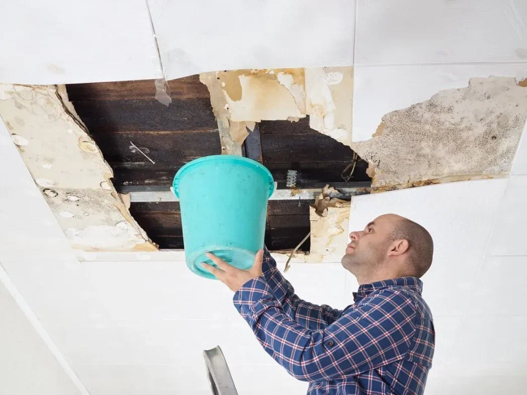 Professional ceiling water damage repair with moisture detection and inspection tools