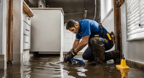 water damage restoration process inspection with moisture meter
